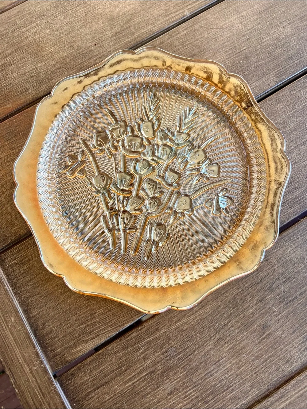 Vintage Jeannette Iris & Herringbone Carnival Glass Plate ✨